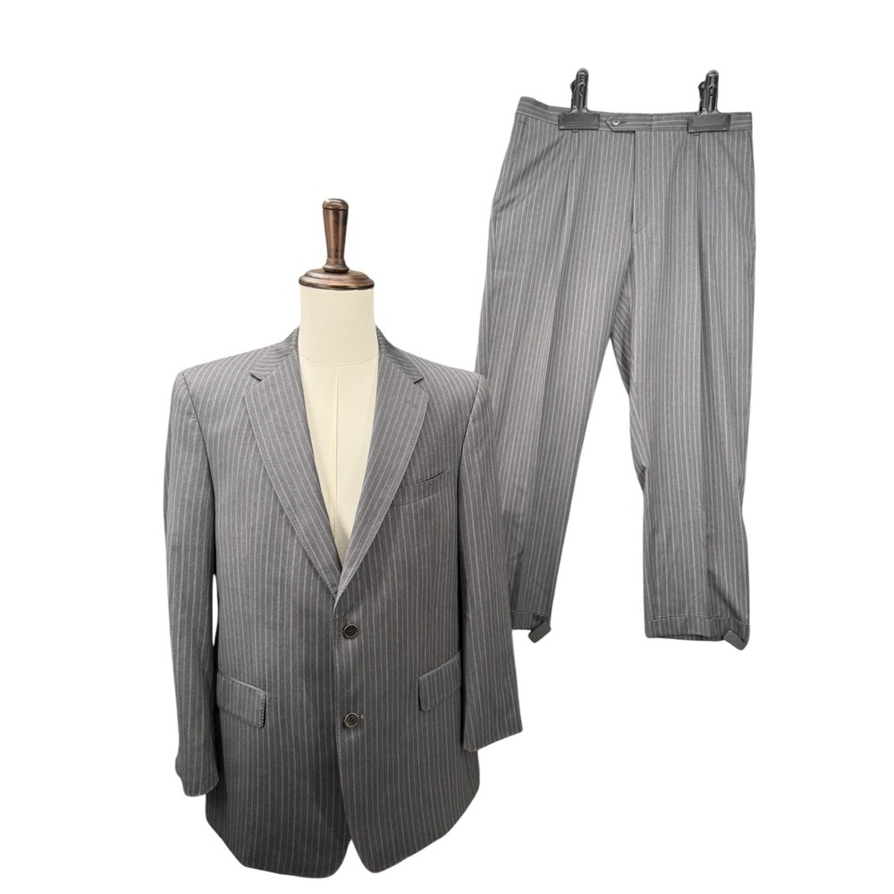 Daniel Cremieux Loro Piana 2 Piece Suit 44R Gray Pinstripe Jacket Pant Made USA